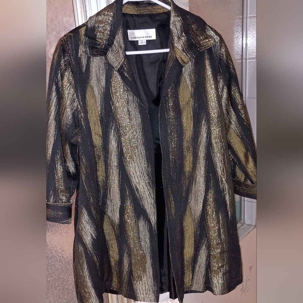 Caroline Rose Neiman Marcus Evening Black Metallic Gold Silver Jacket Size Large